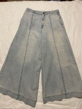 Kenzie high rise gauchos Wide Leg Paneled Jeans - Light Blue